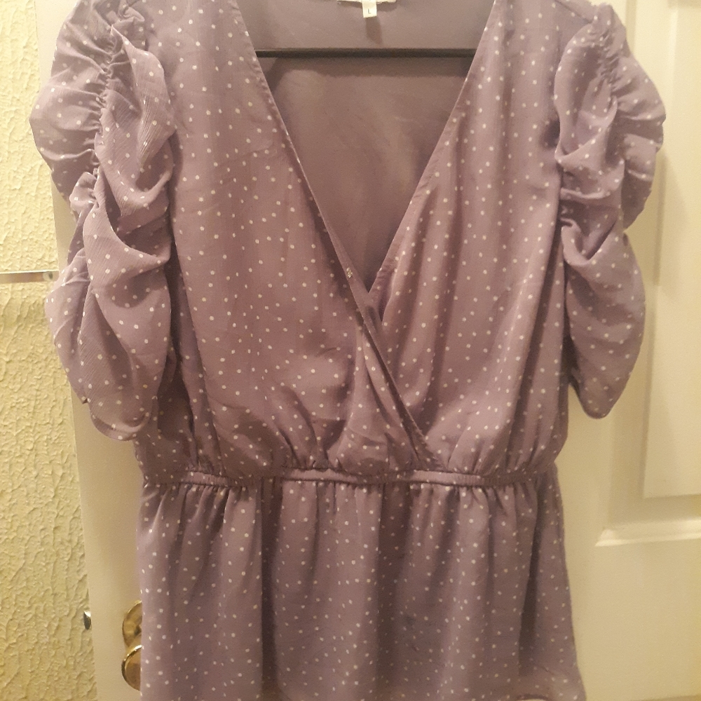 Lilac polka dot peplum blouse